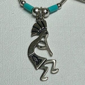 Kokopelli Pendant Sterling Silver 925 Liquid Silver and Turquoise beads Necklace